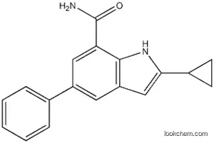 Molecular Structure of 1211592-88-9 (2-cyclopropyl-5-phenyl-1H-indole-7-carboxamide)